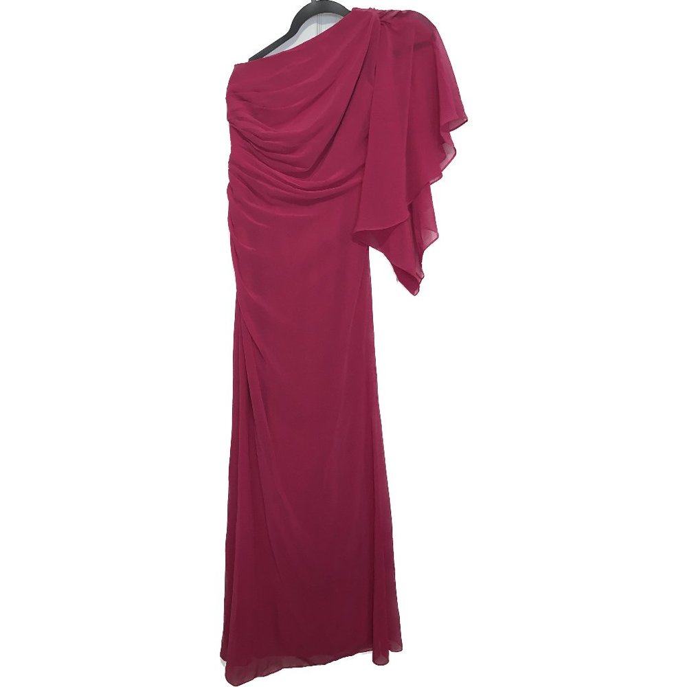 Tadashi Shoji pink one-shoulder chiffon dress